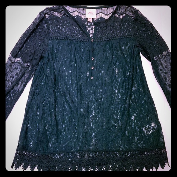 Knox Rose Dark Hunter Green lace long sleeve top - Picture 3 of 6